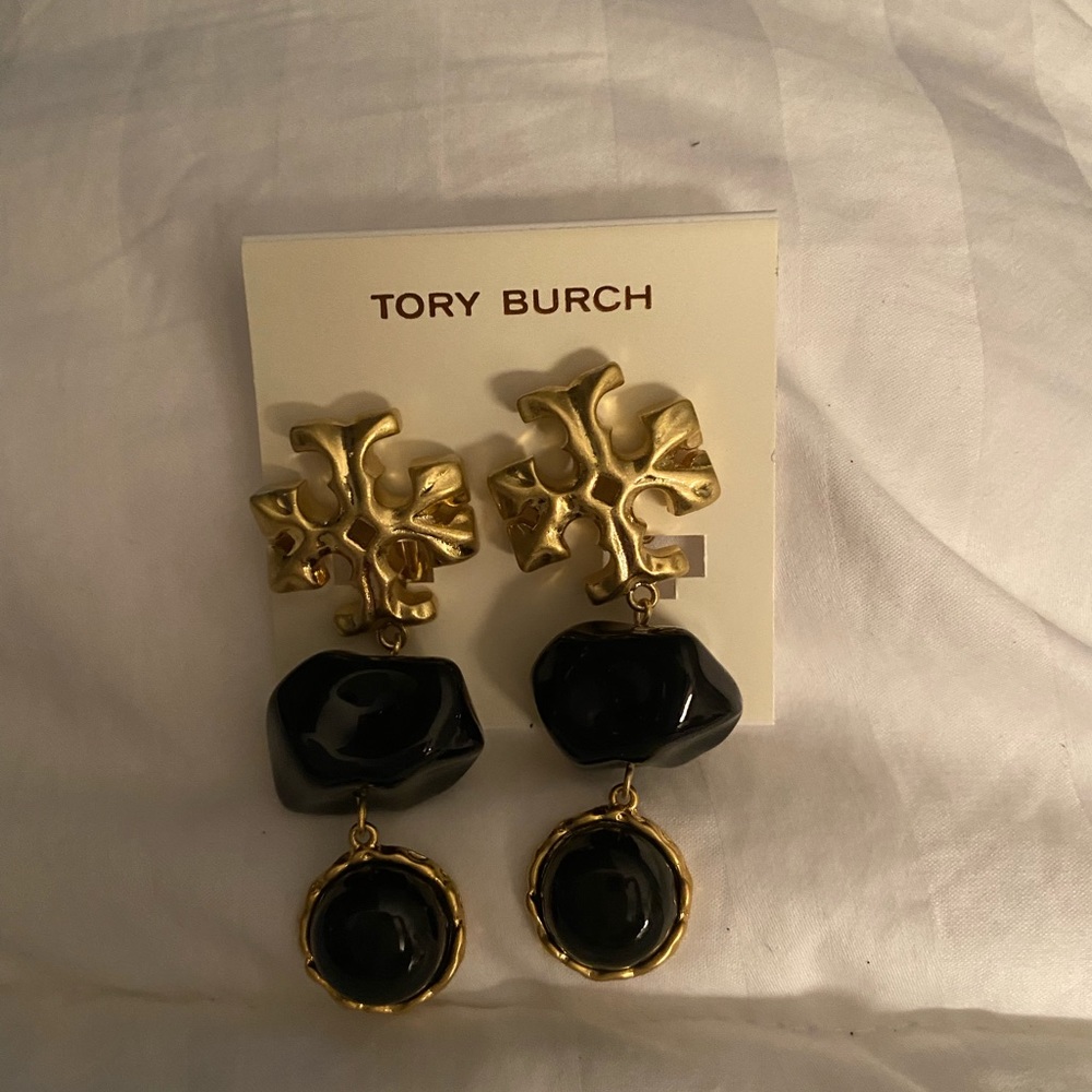 Tory Burch Double Drop Roxanne Black Earrings